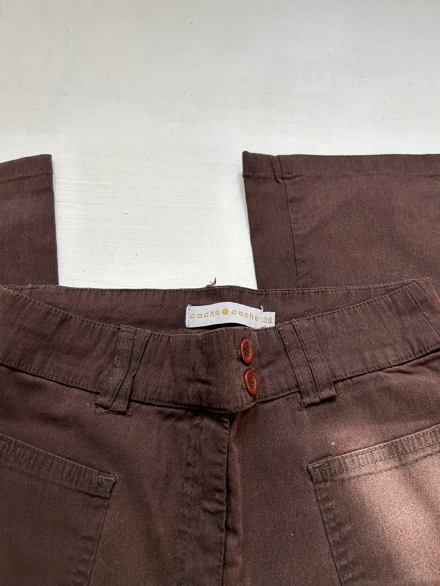 Brown cotton low rise flare office pants (S/M)