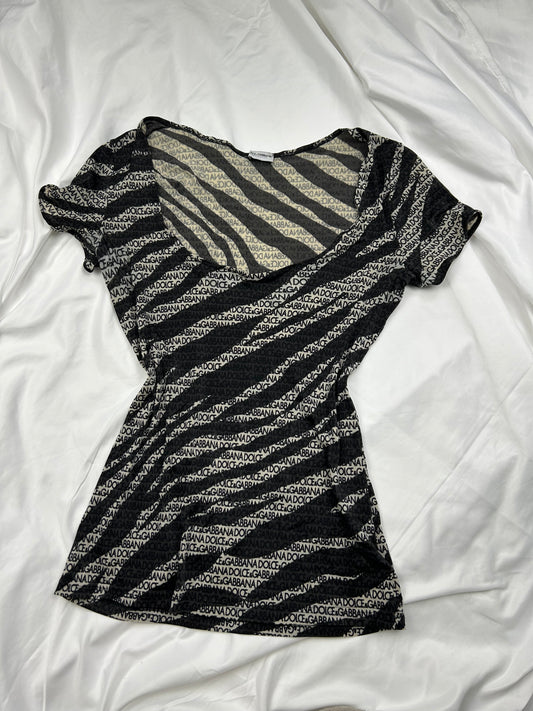 Zebra print lycra logo stretchy tee (M)