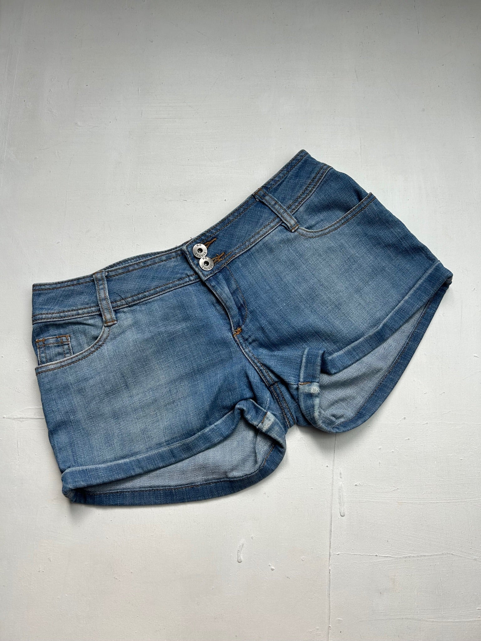 Baby blue denim low rise mini short (S/M)