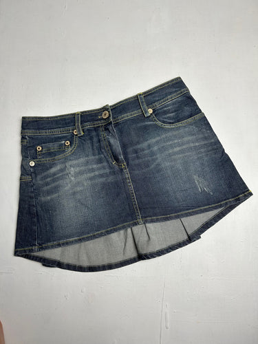 Navy blue low rise denim mini / micro pleated skirt 90s y2k vintage (M)