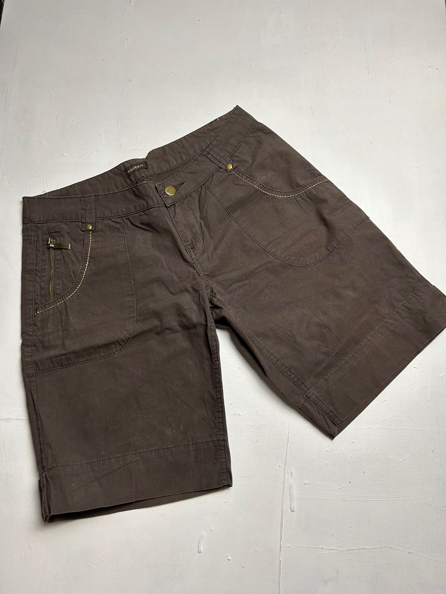 Brown denim low rise mid short (XS)