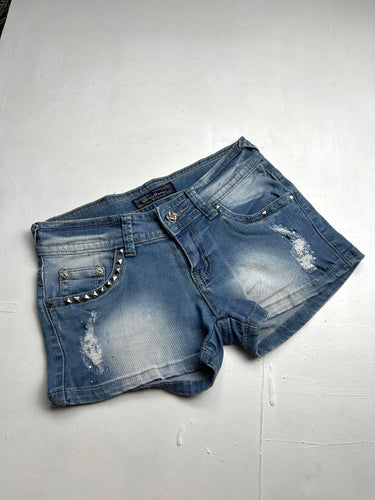 Baby blue denim low rise min short (S)