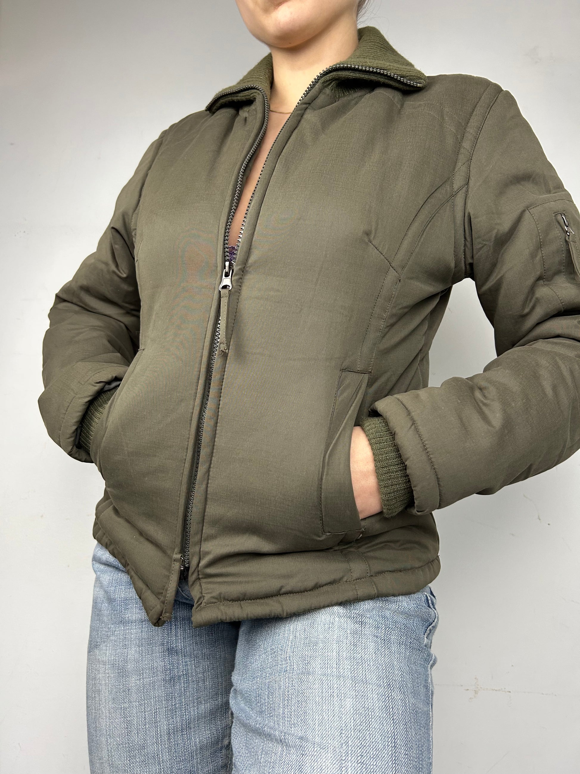 Khaki zip up spring jacket (S)