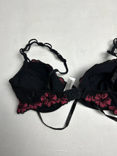 Load image into Gallery viewer, Black &amp; brugundy mesh floral print balcony vintage bra