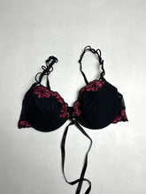 Load image into Gallery viewer, Black &amp; brugundy mesh floral print balcony vintage bra