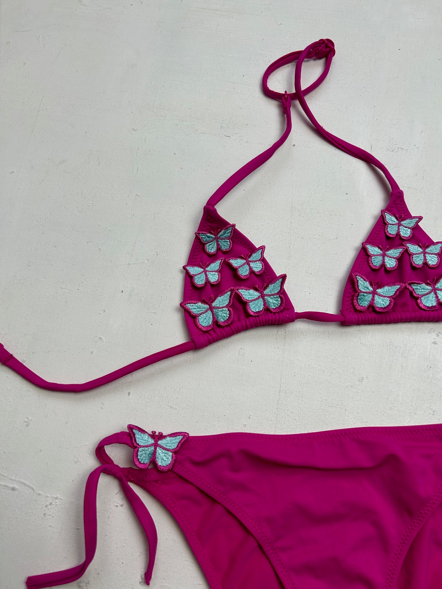 Pink butterflies y2k vintage bikini set (XXS)