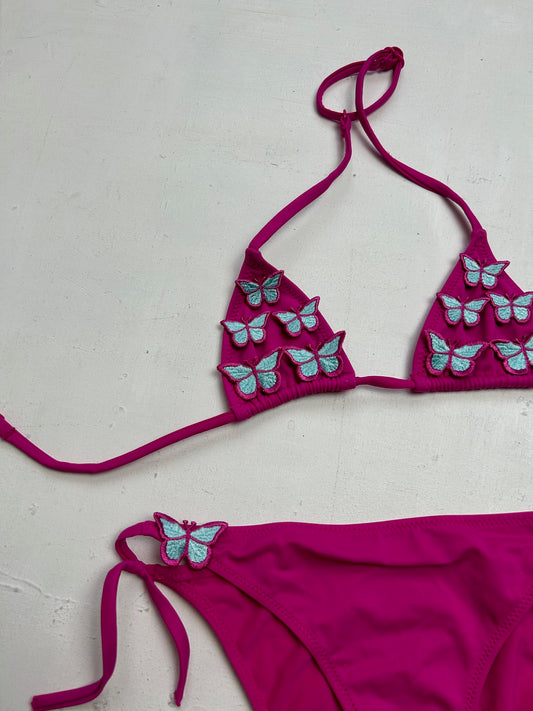 Pink butterflies y2k vintage bikini set (XXS)