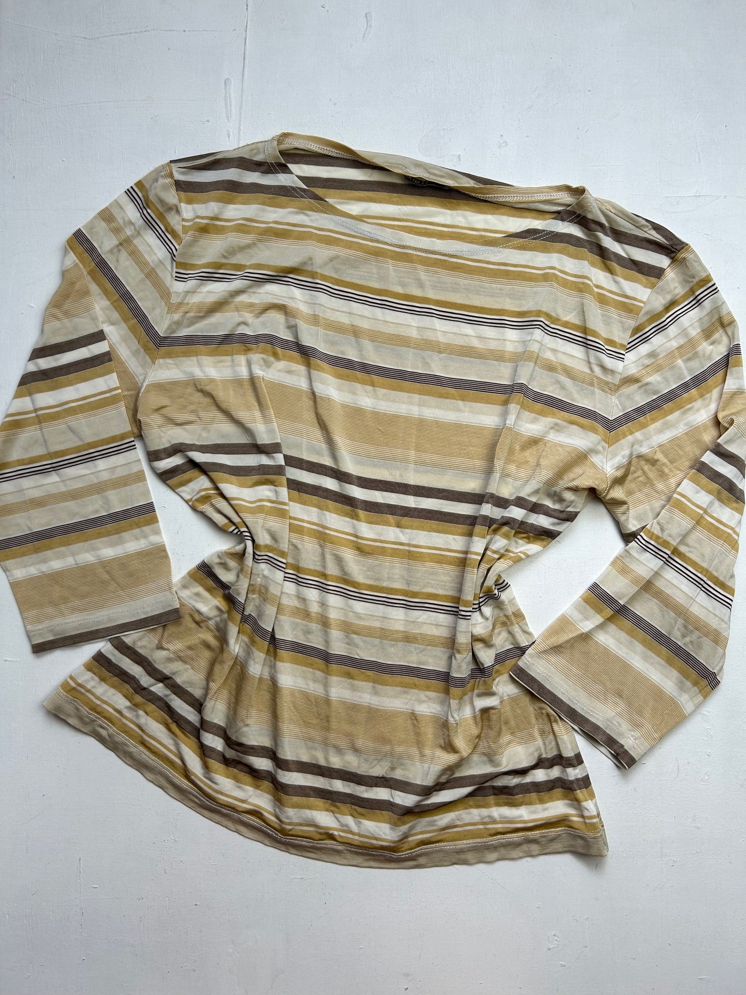 Beige striped 90s y2k vintage long sleeve top (XL)