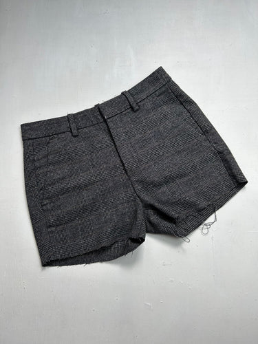 Grey check print mid rise office mini short (XS)