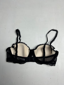 Black & beige mesh striped balcony vintage bra