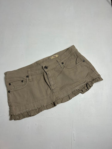Beige camel rise denim mini / micro pleated skirt 90s y2k vintage (S/M)