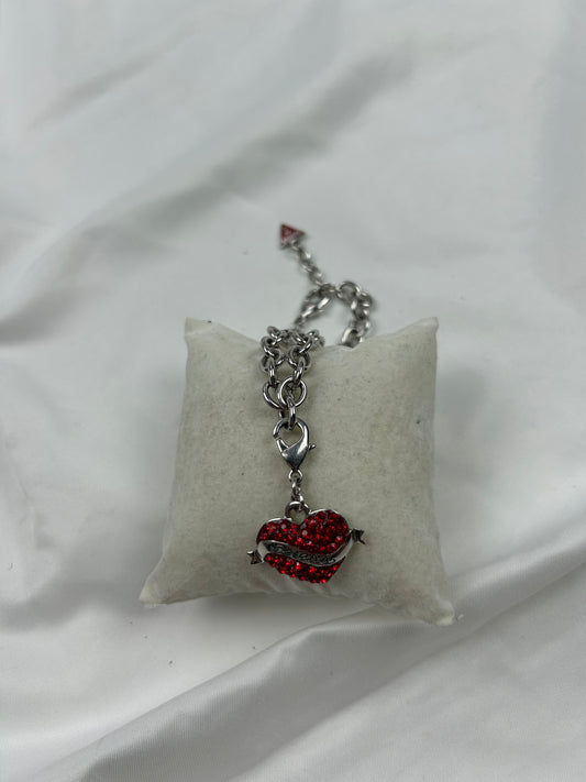 Silver heart charms strass chain bracelet