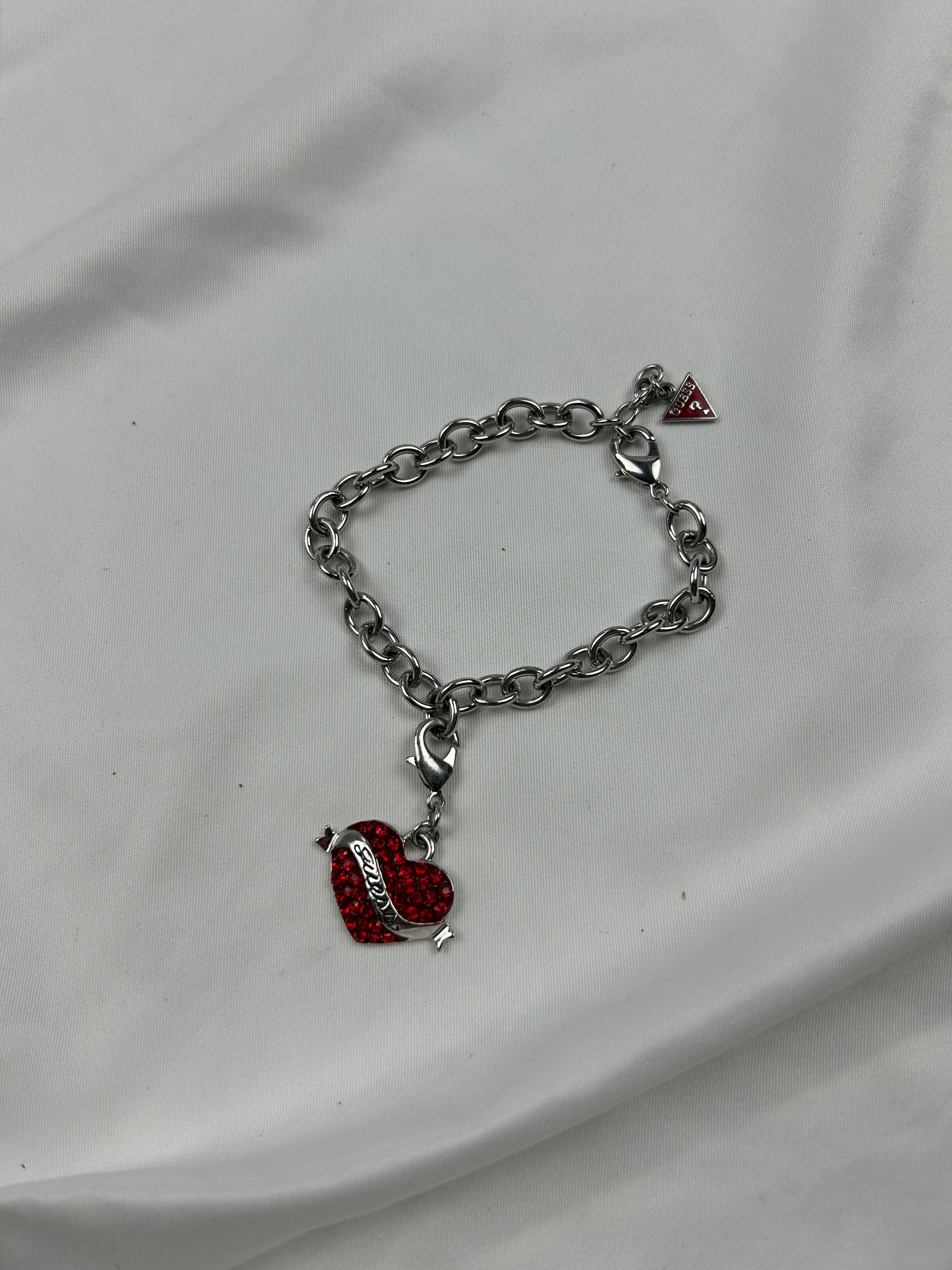 Silver heart charms strass chain bracelet