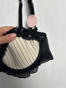 Black & beige mesh striped balcony vintage bra