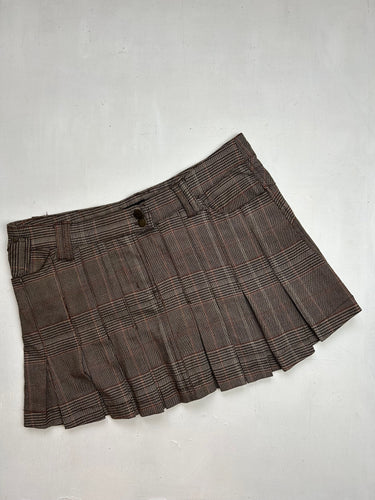 Brown check print low rise y2k 90s vintage pleated mini skirt (S/M)