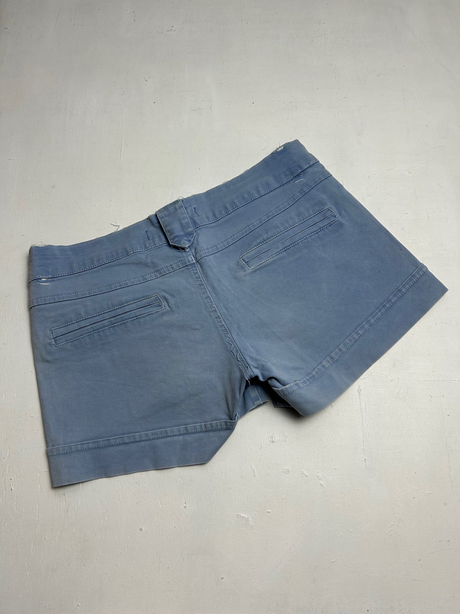 Baby blue denim low rise mini/micro short (S)