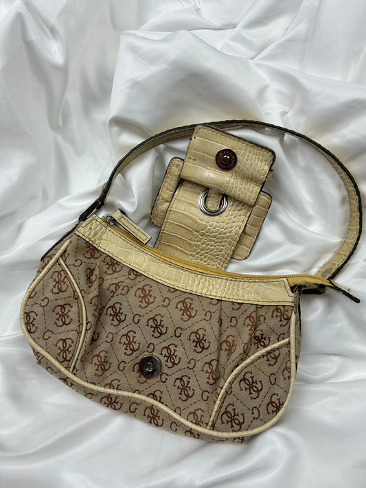 Beige monogram mini buckle belt shoulder bag