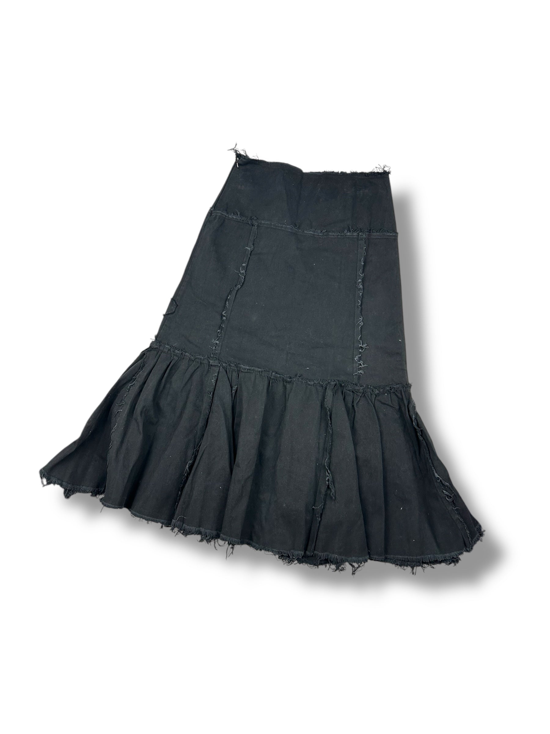 Black cotton low rise pleated maxi skirt (S)