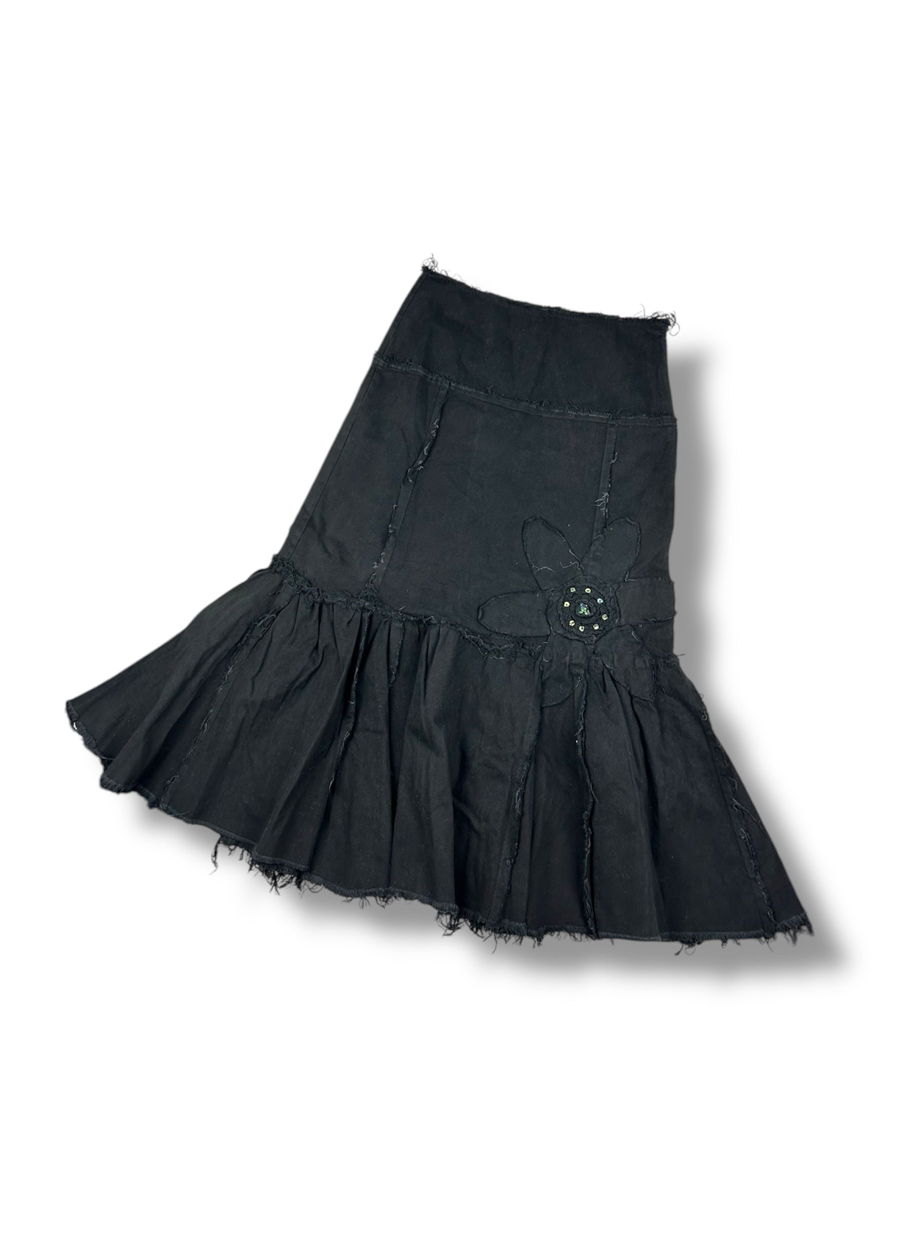 Black cotton low rise pleated maxi skirt (S)