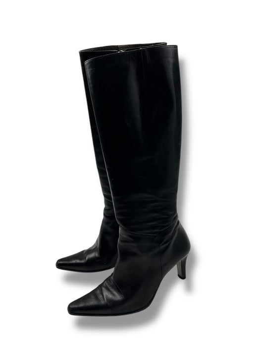 Black 100% real leather pointed toes boots (37.5)