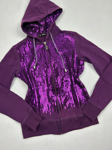 Purple sequins zip up jacket hoodie (S/M)