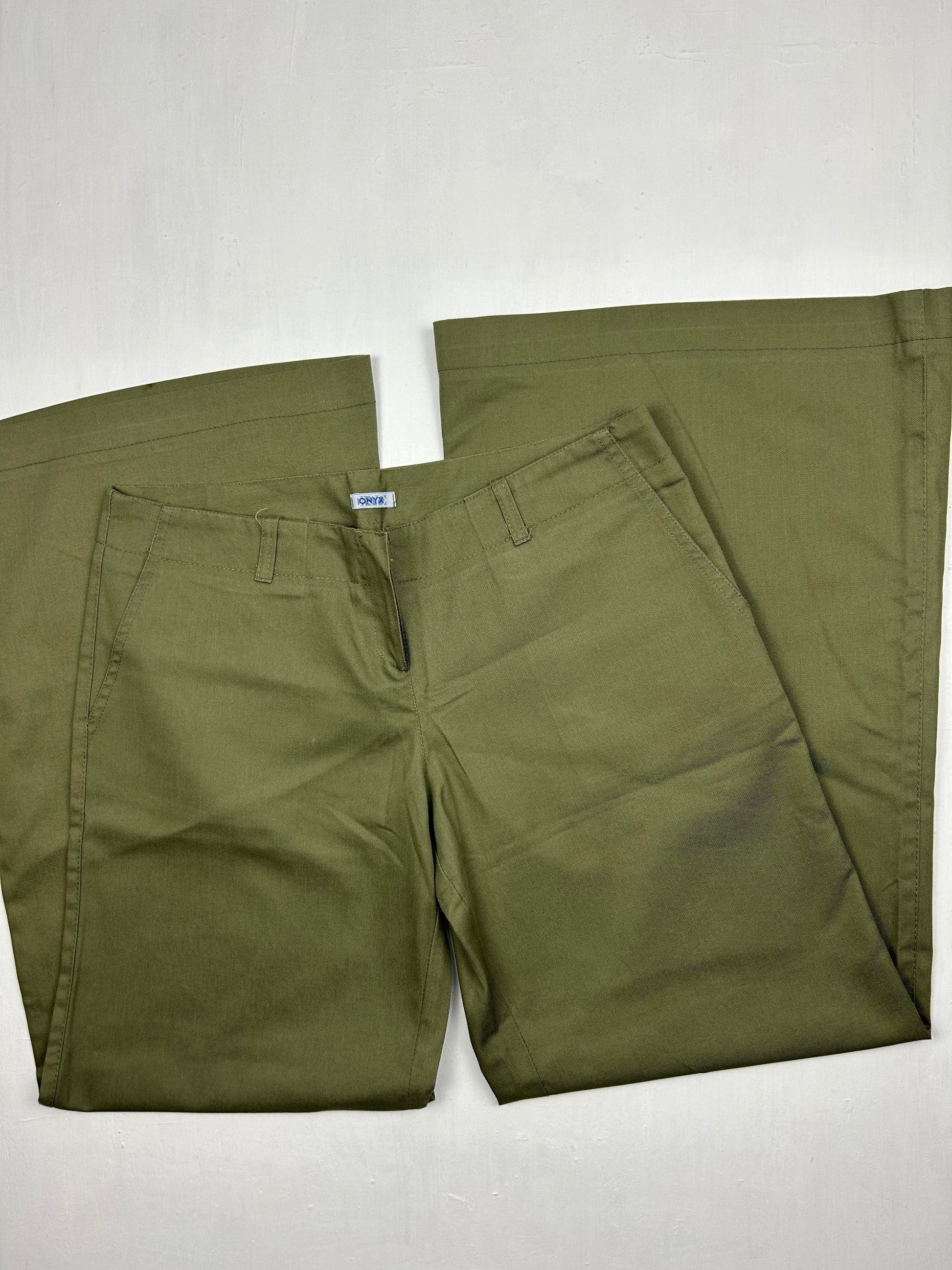 Khaki low waist office extra flare pants (M)