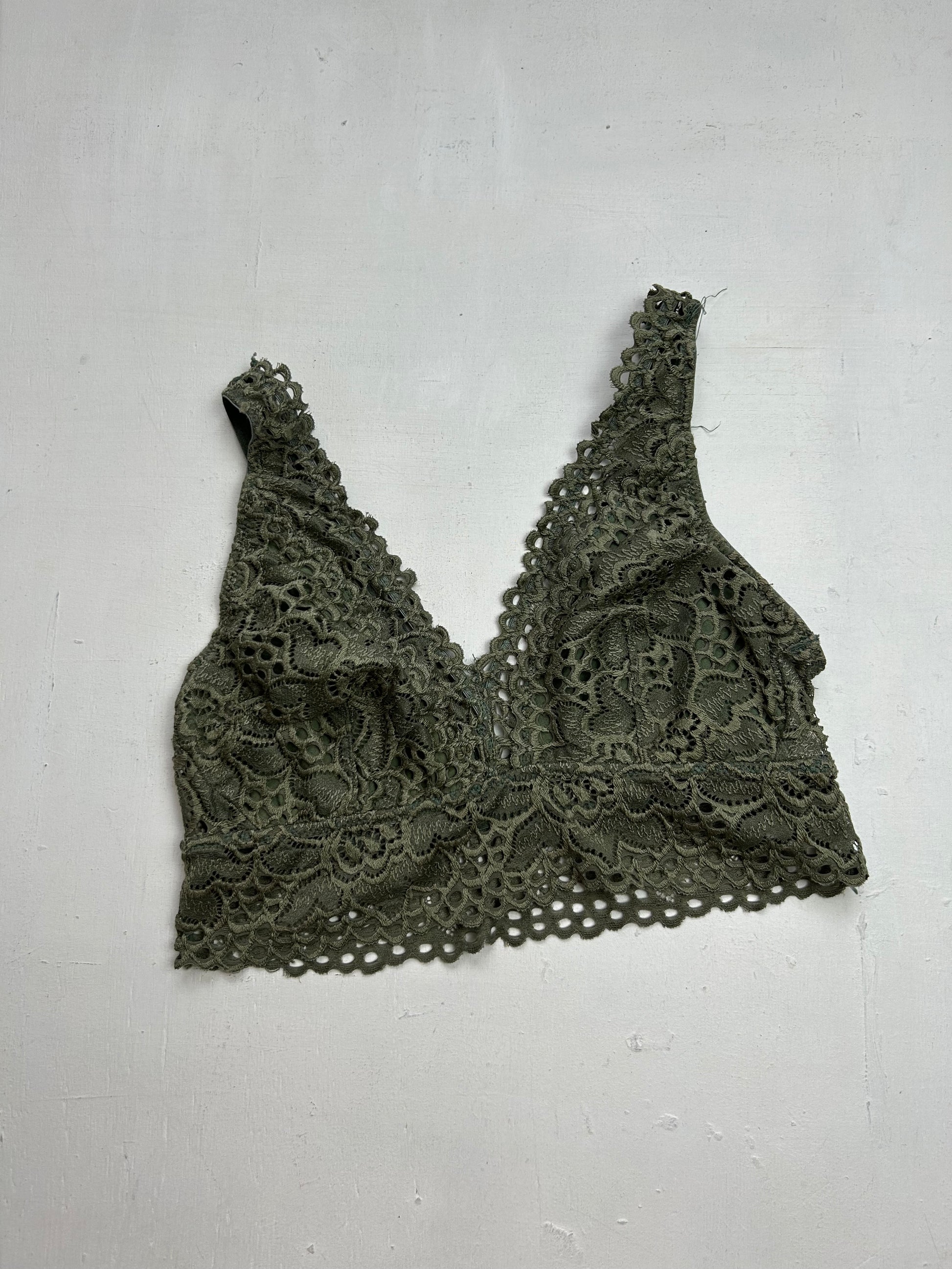 Khaki lace crop cami top/ bra (S)