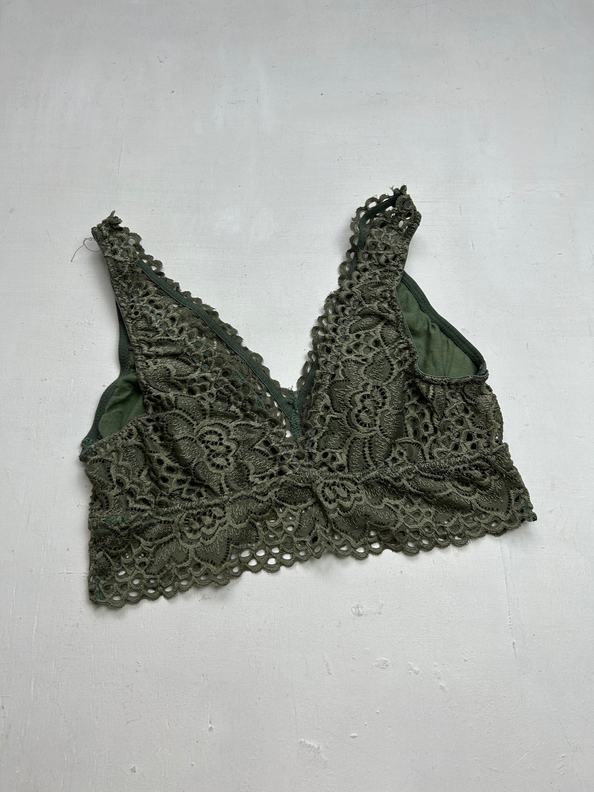 Khaki lace crop cami top/ bra (S)