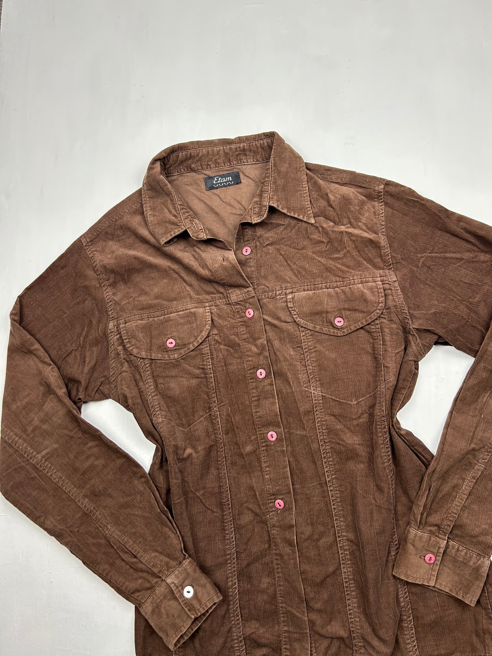 Brown velvet ribbed long sleeves shirt top (S/M)