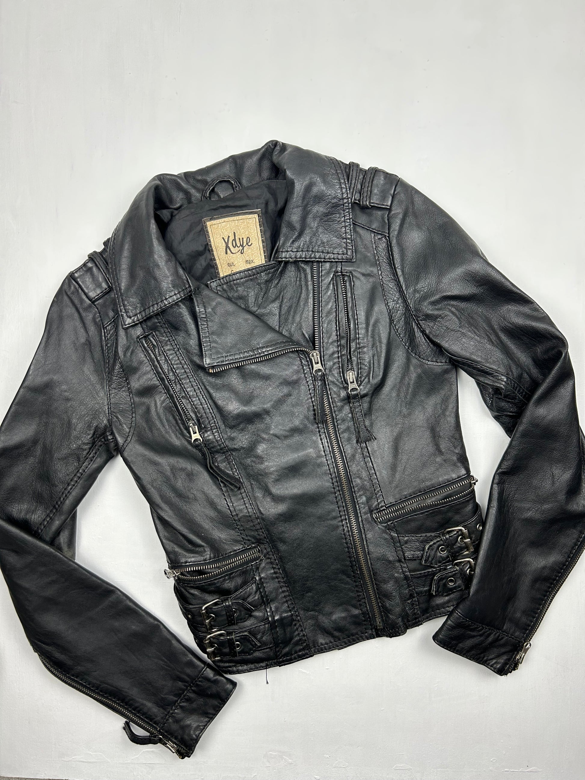 Black 100% real leather biker jacket  (S)