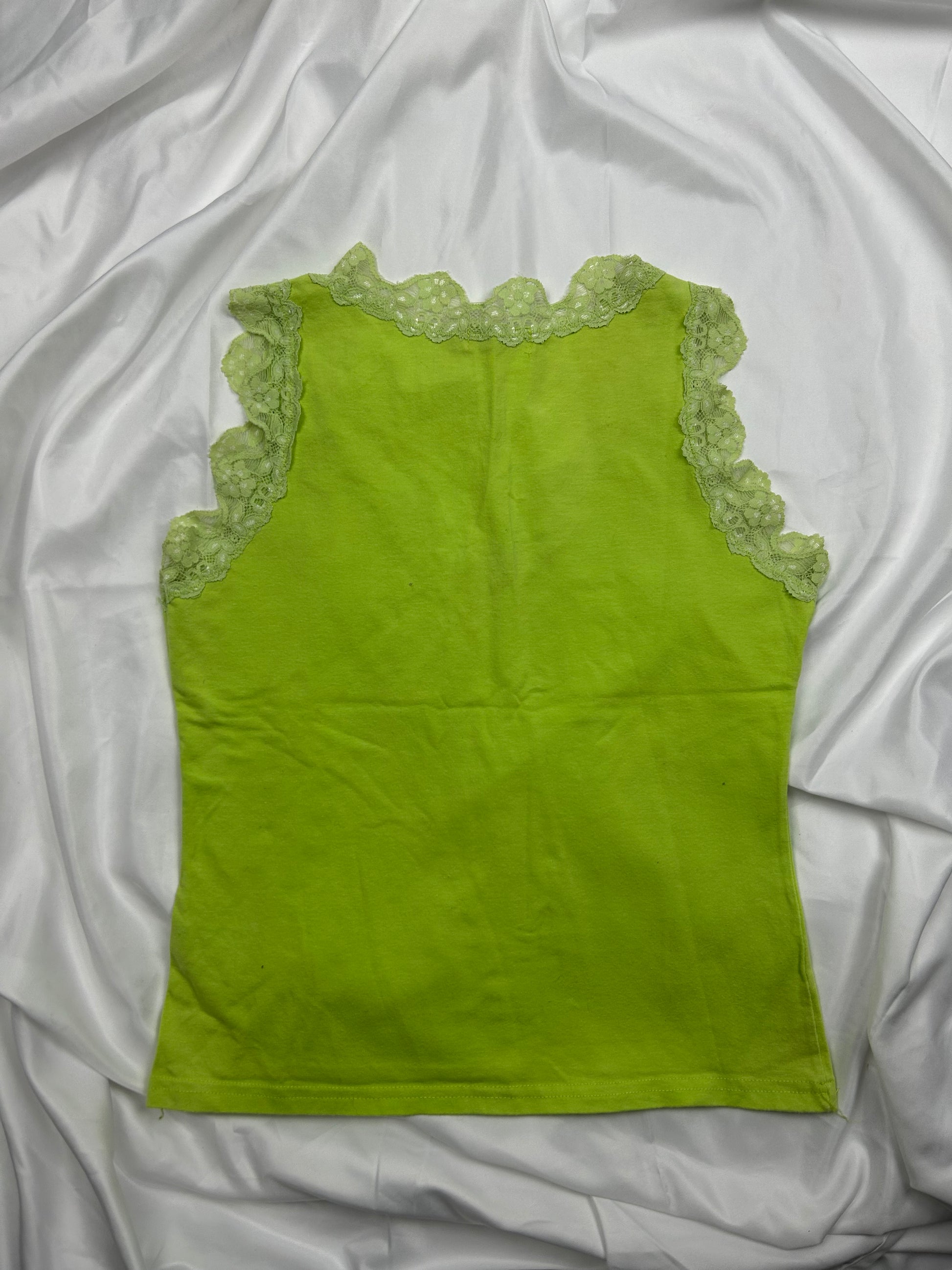 Green lace detail stretchy tank top (S)