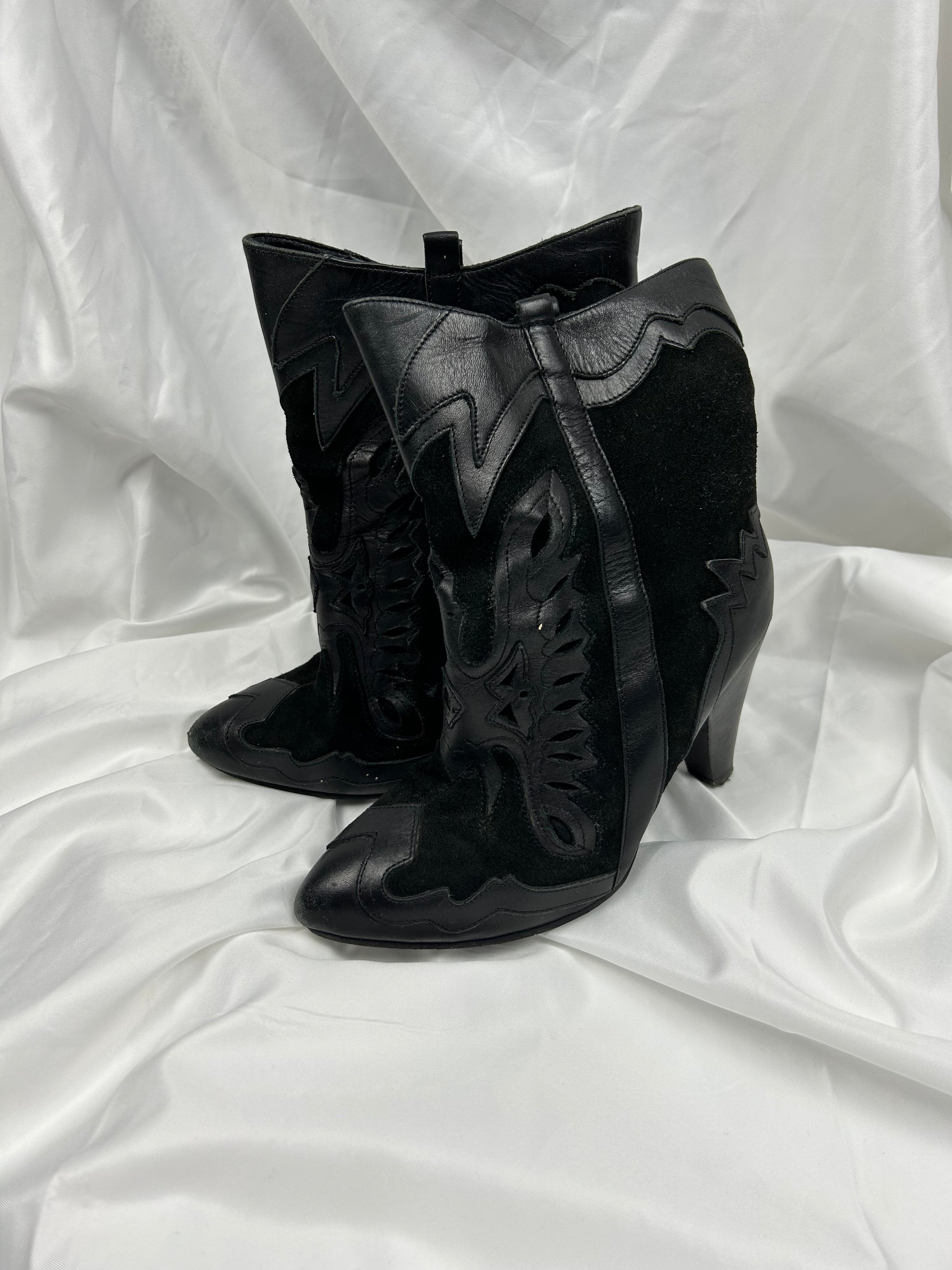 Black pointed  toes cow boy boots shoes (36)