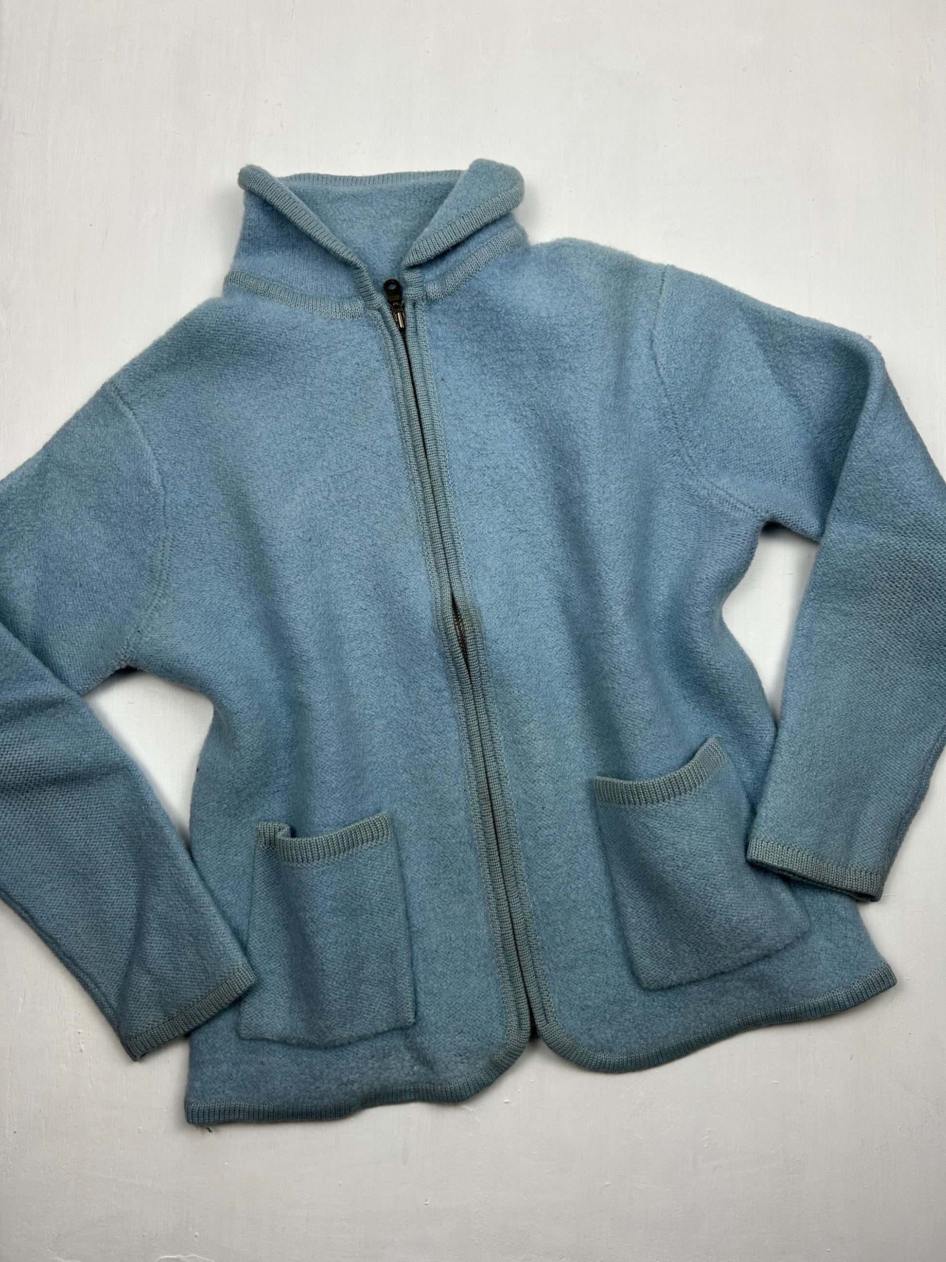 Blue zip up biker jacket 100% wool (M/L)