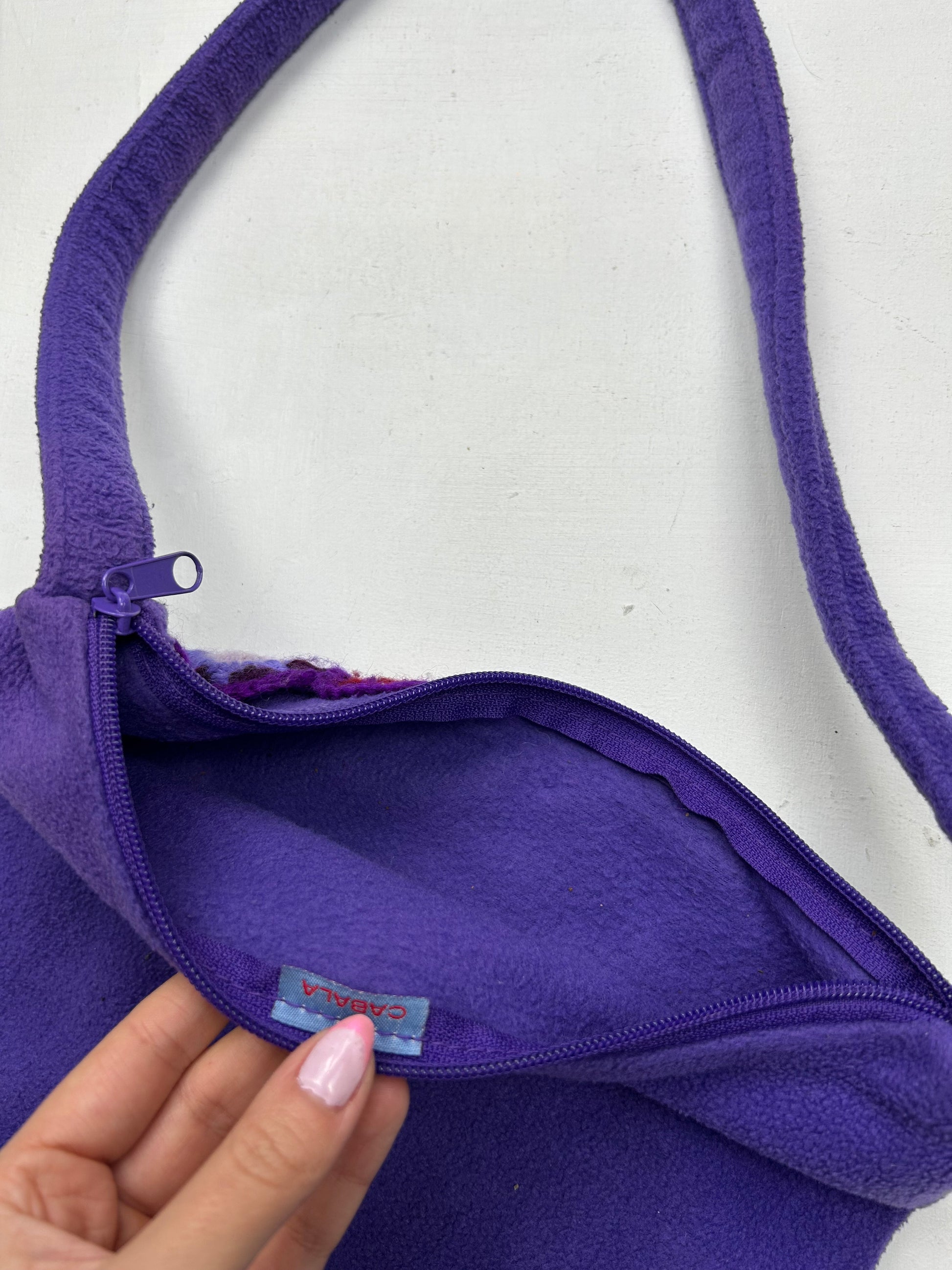 Purple fleece embroidered besace shoulder bag