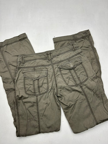 Khaki  low waist flare / bootcut baggy cargo pants (S)