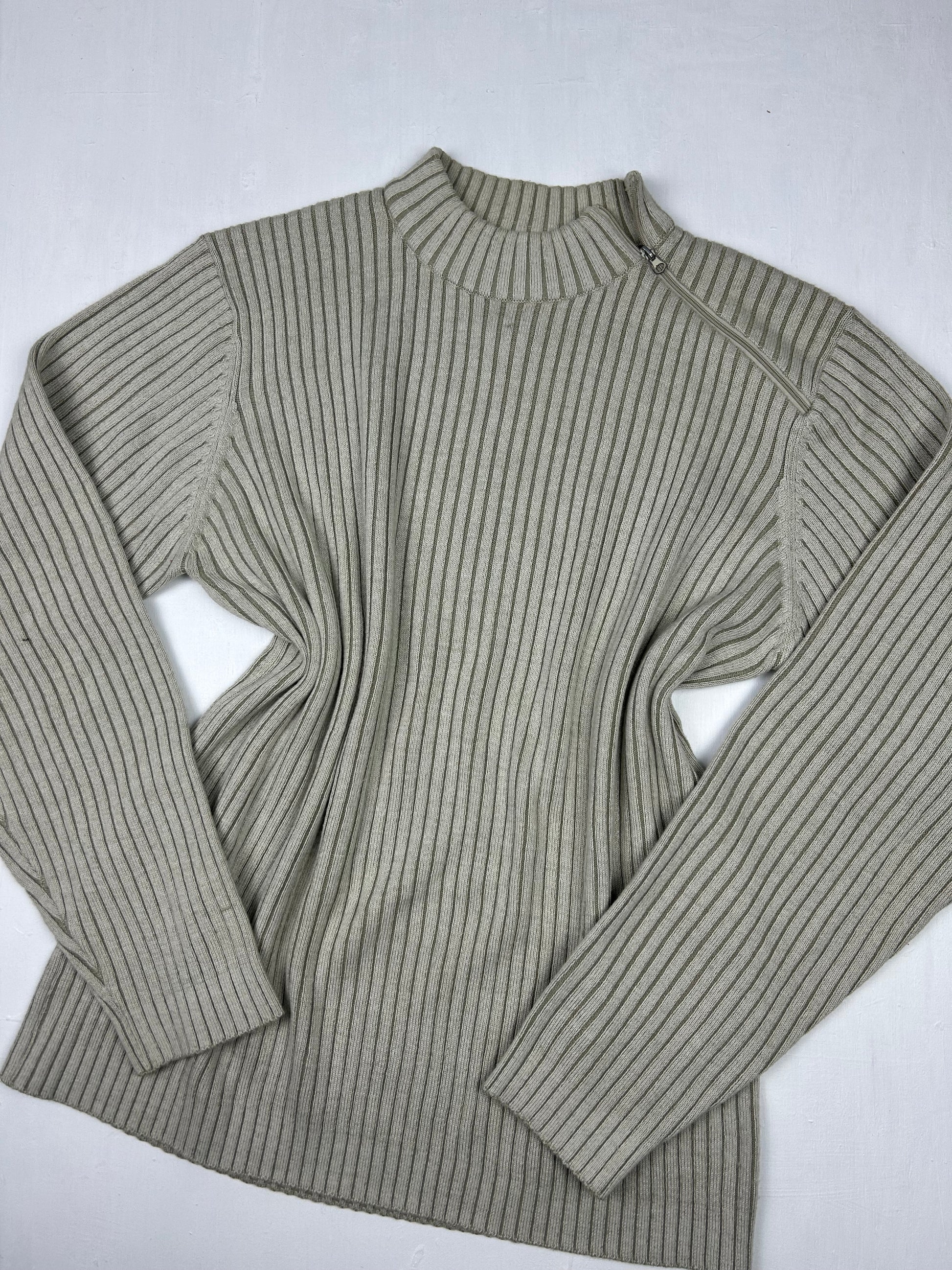 Beige zip up ribbed jumper (XXL)