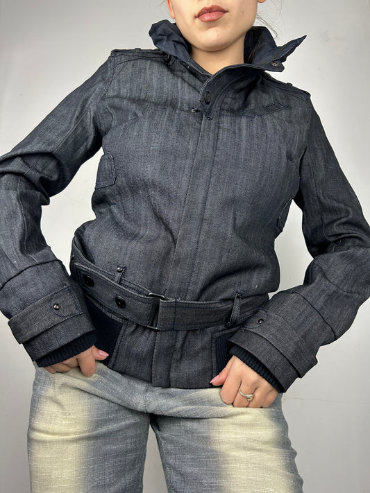 Navy zip up belt biker jacket  (S)