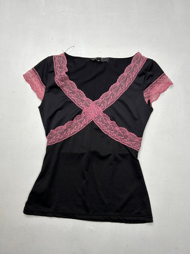 Black lace detail tee (S)