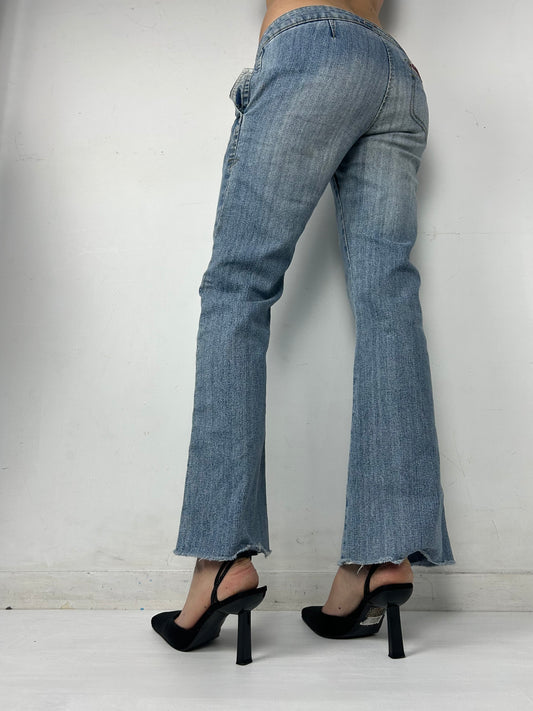 Blue denim low rise flare pants (S/M)