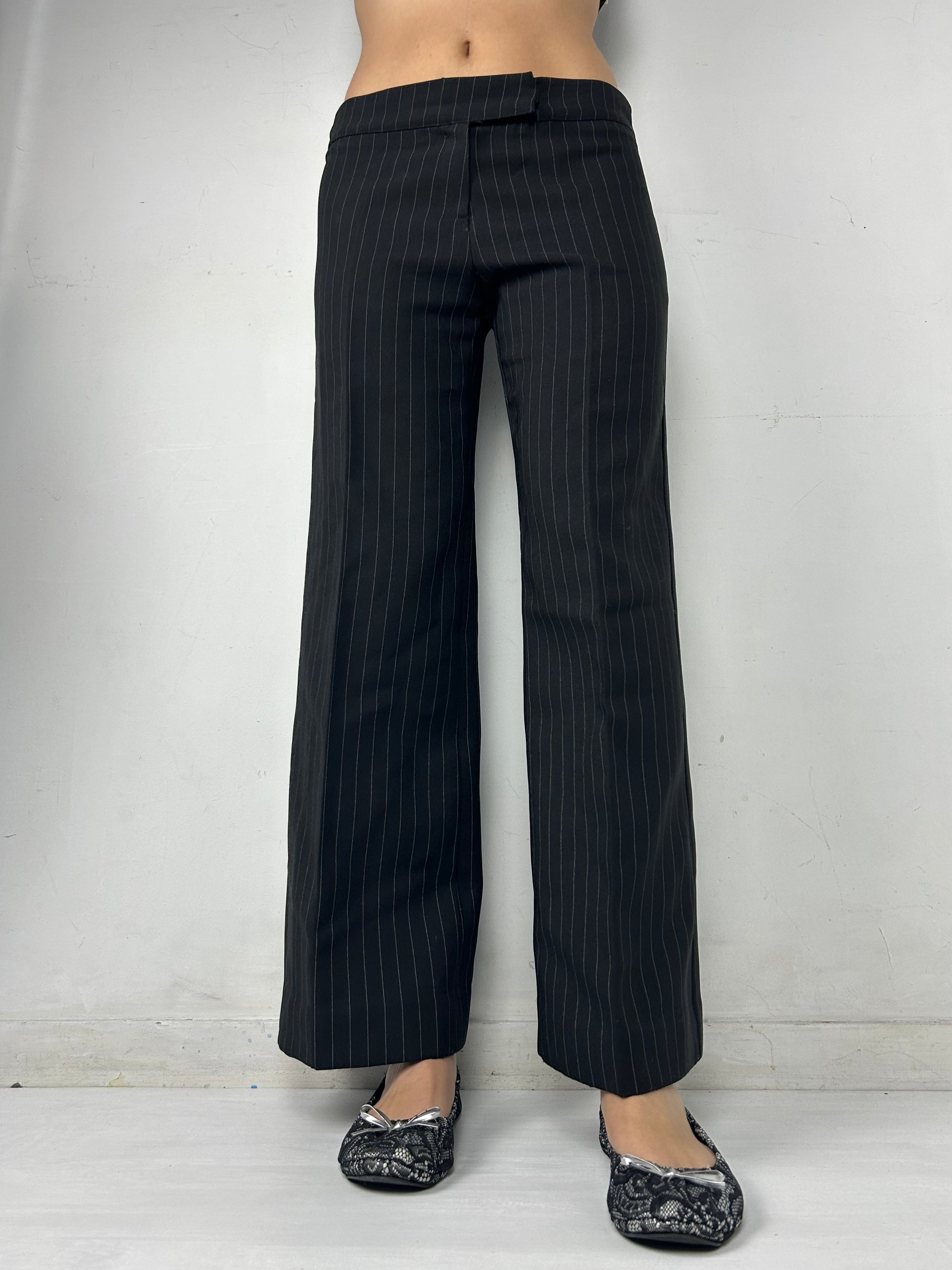 Black striped low rise flare office pants (S)