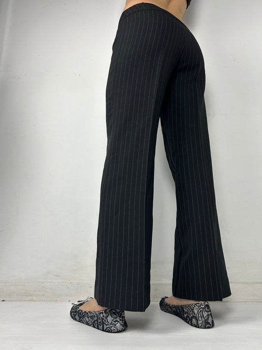 Black striped low rise flare office pants (S)