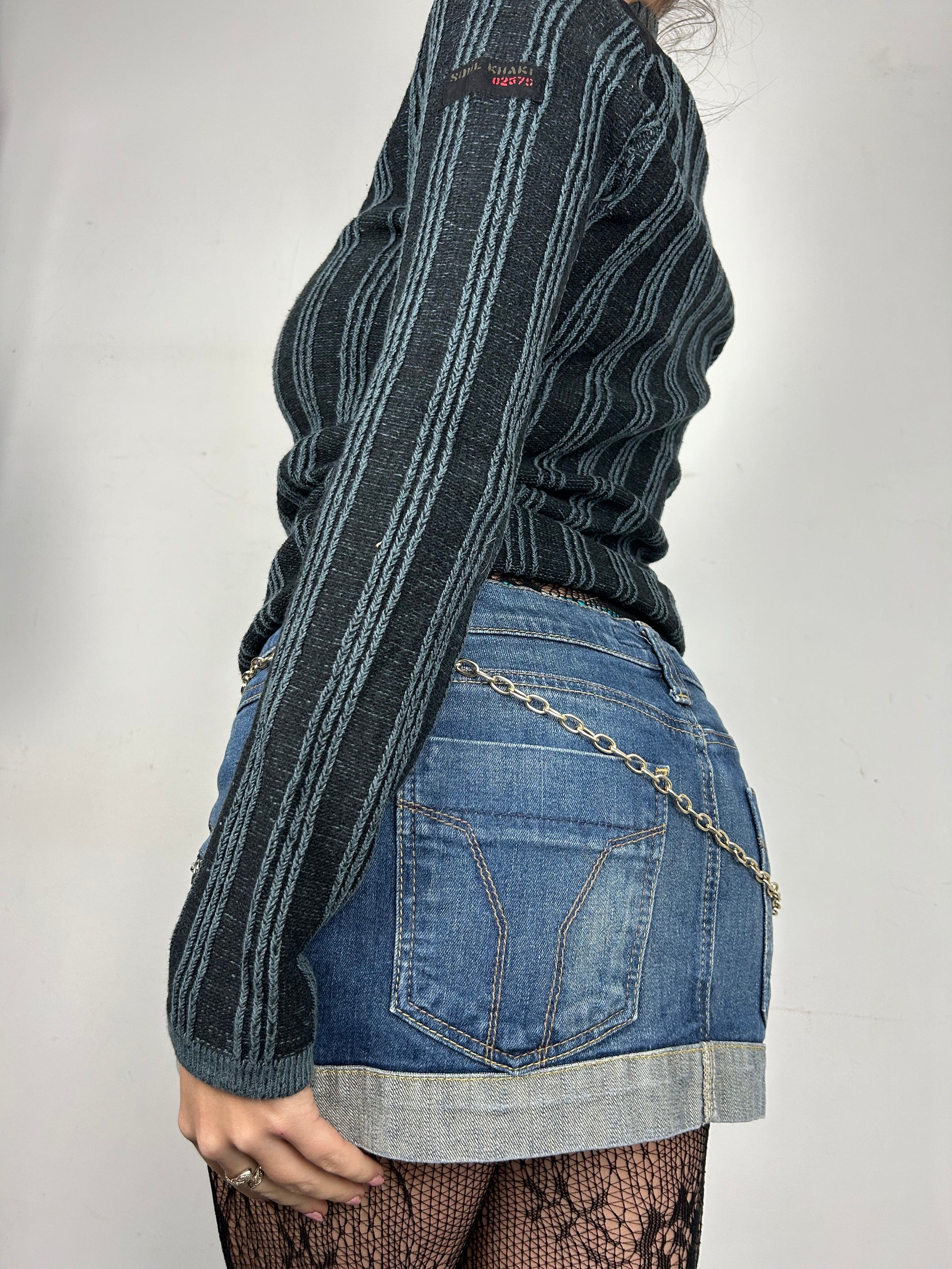 Navy & black striped stretchy zip up cardigan jumper (S/M)