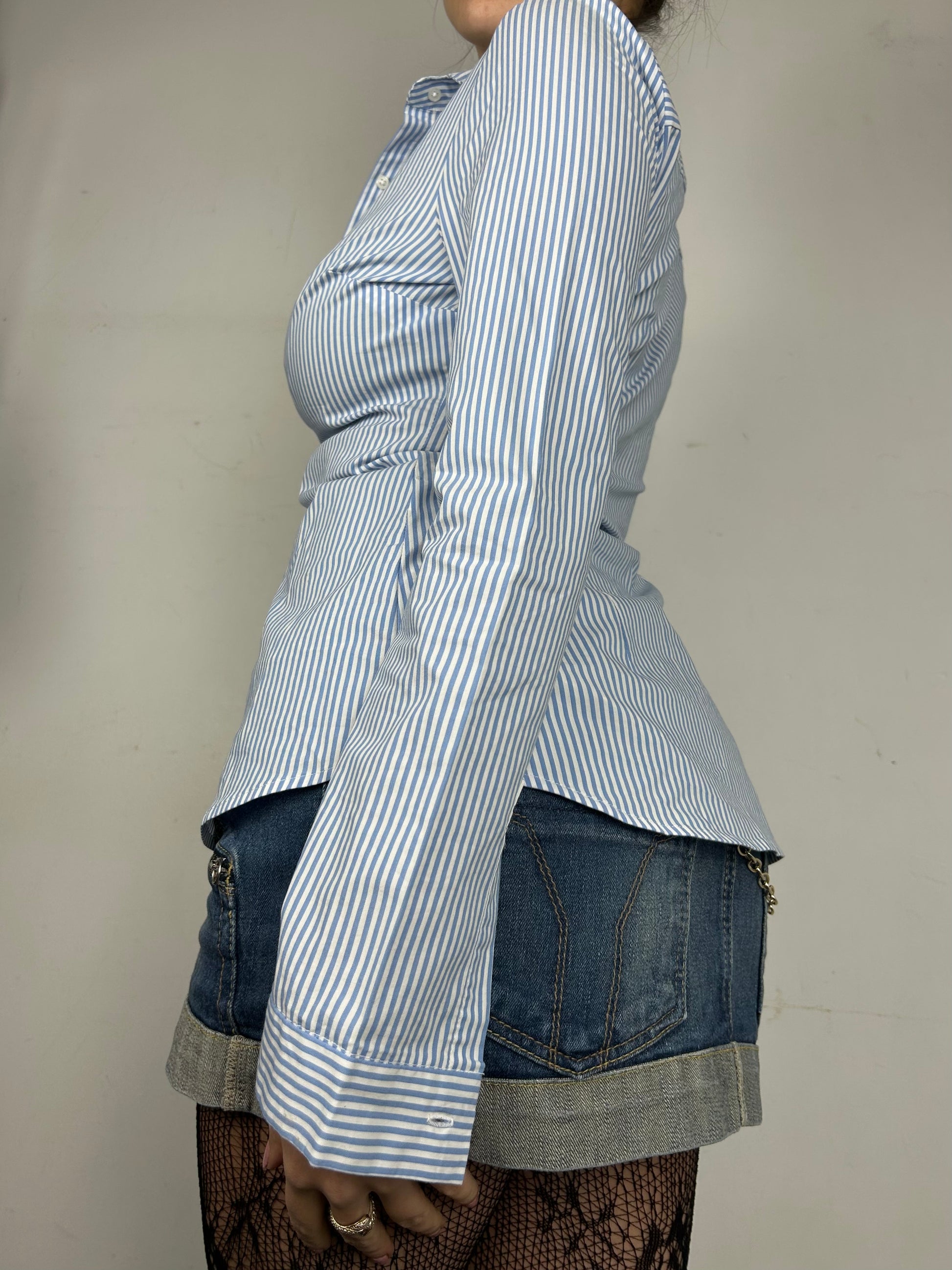 Blue striped long sleeves shirt top (S/M)