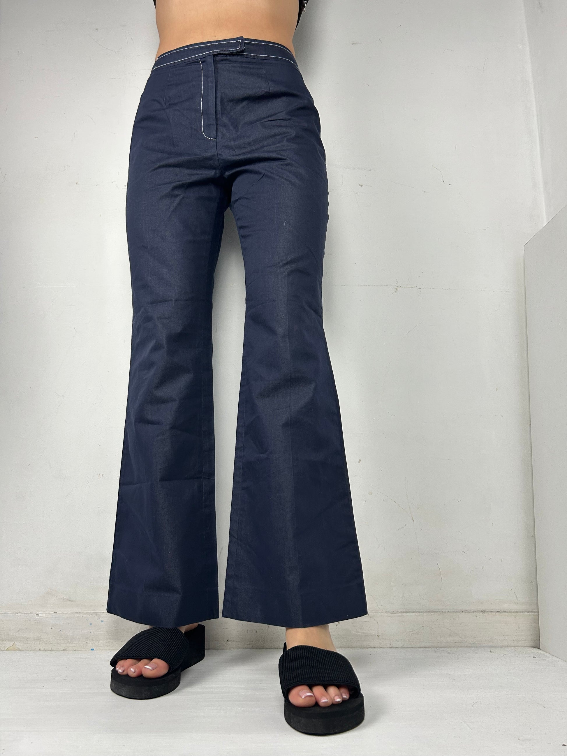 Navy denim mid waist flare pants (S)