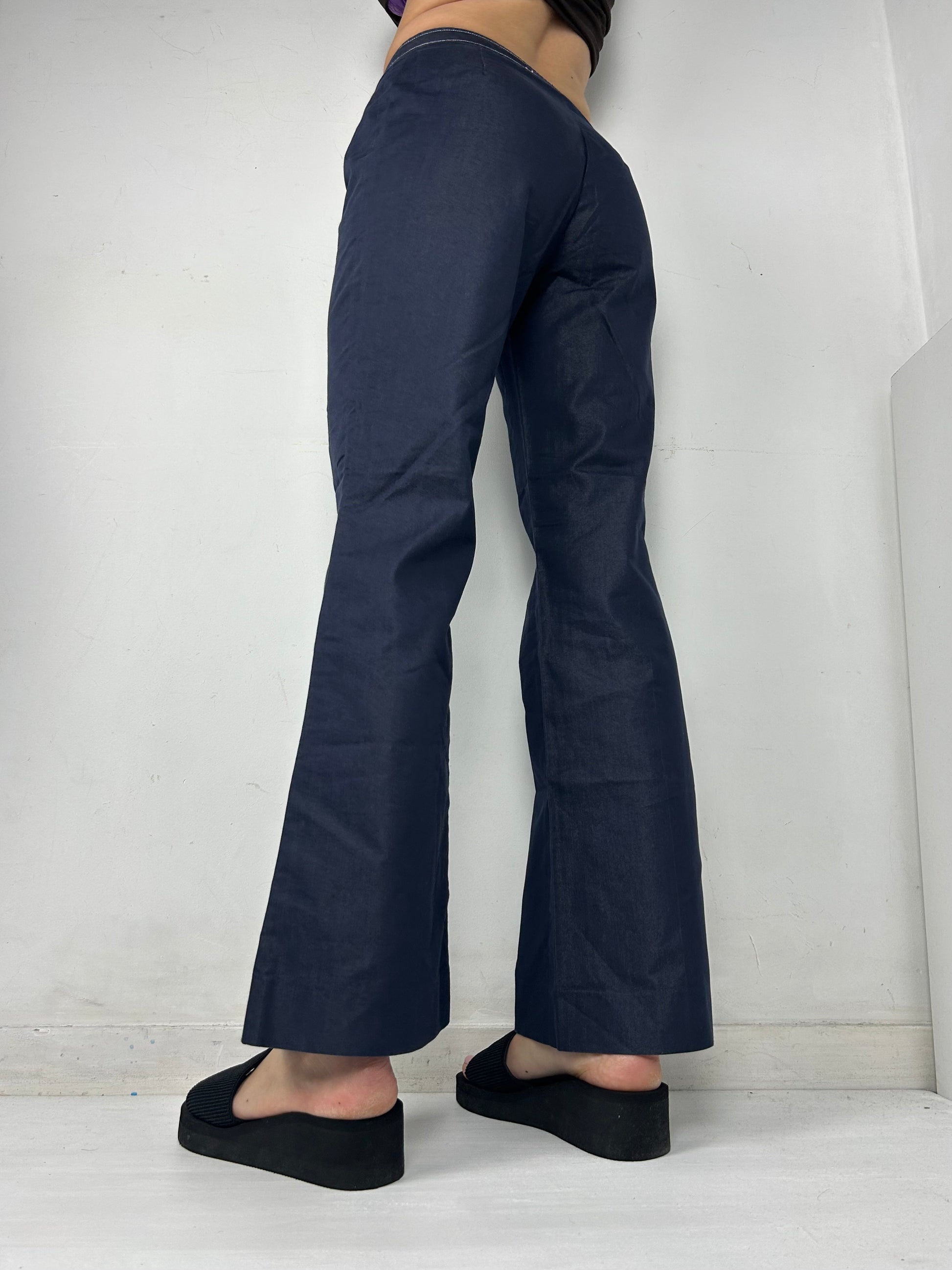 Navy denim mid waist flare pants (S)