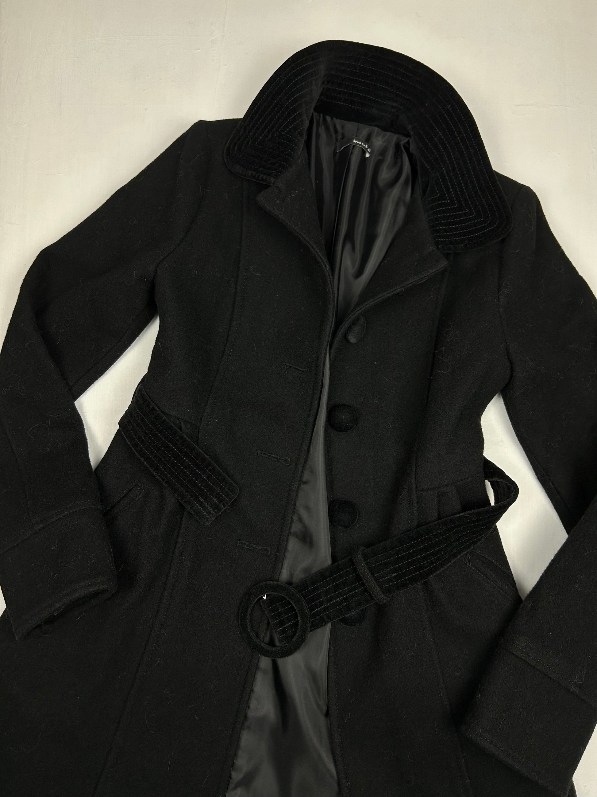 Black wool long sleeves coat with belt (S)