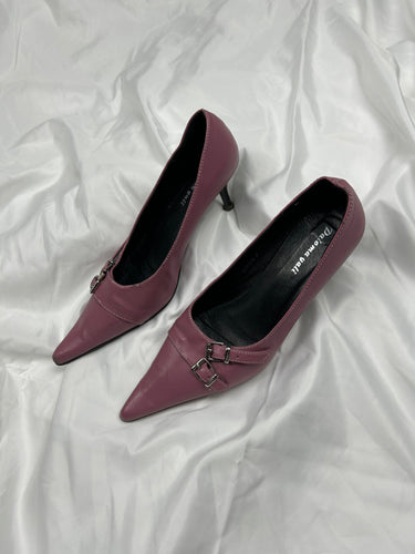 Purple buckle belt pointed toes kitten heels shoes (37)