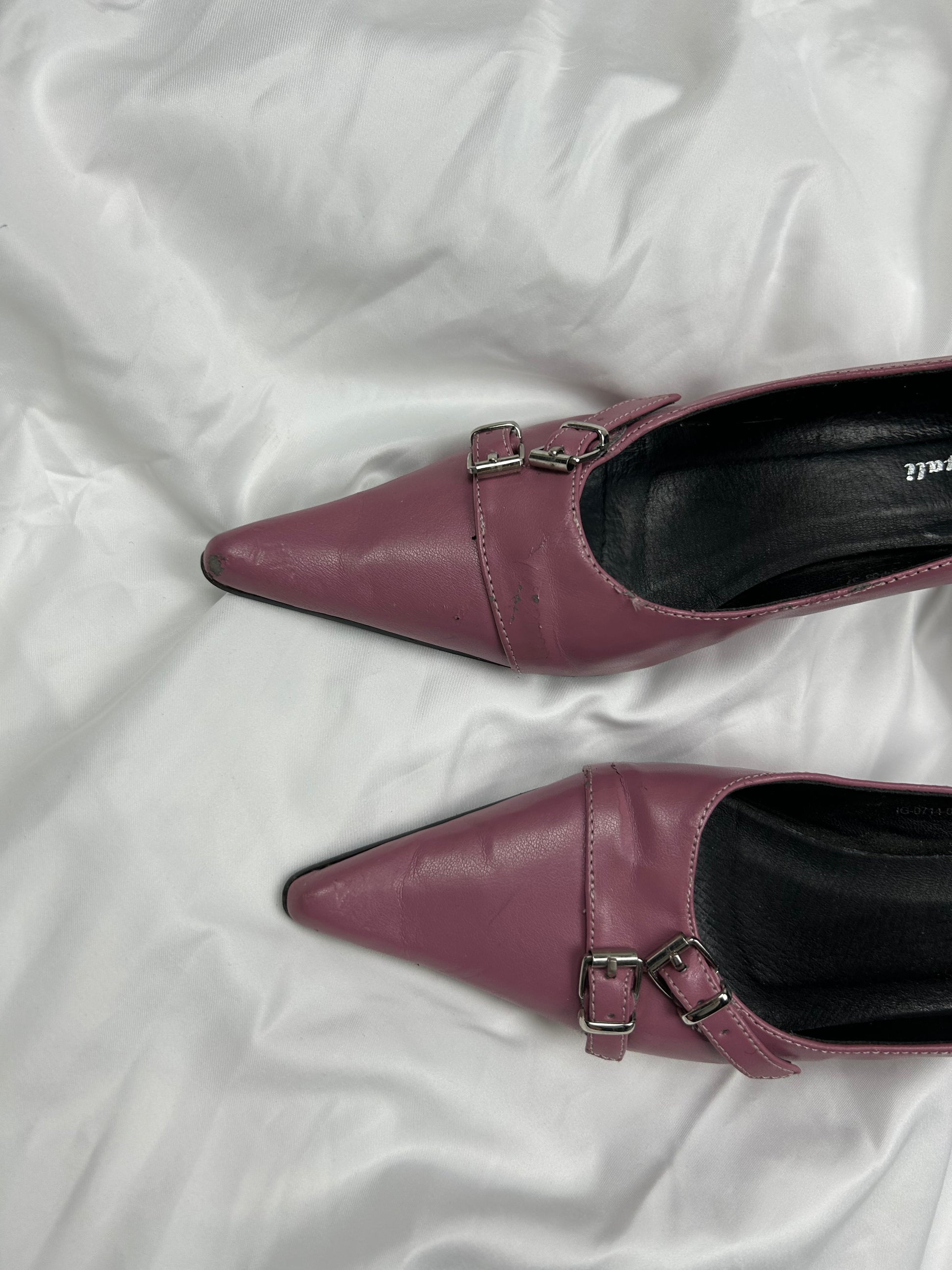 Purple buckle belt pointed toes kitten heels shoes (37)