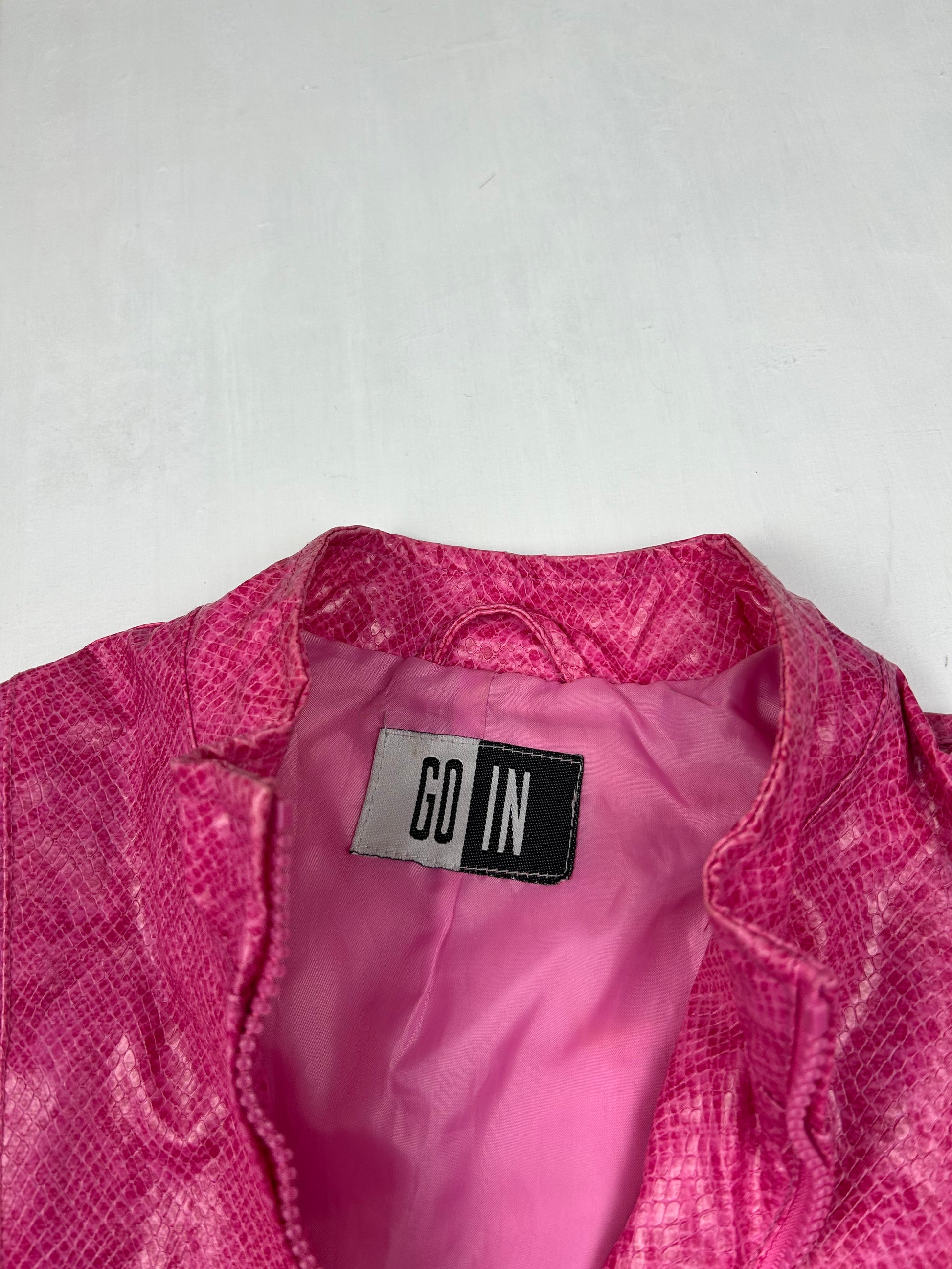 Pink snake print biker jacket  (S/M)