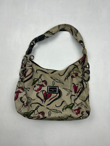 Beige cherry graphic print uni shoulder bag